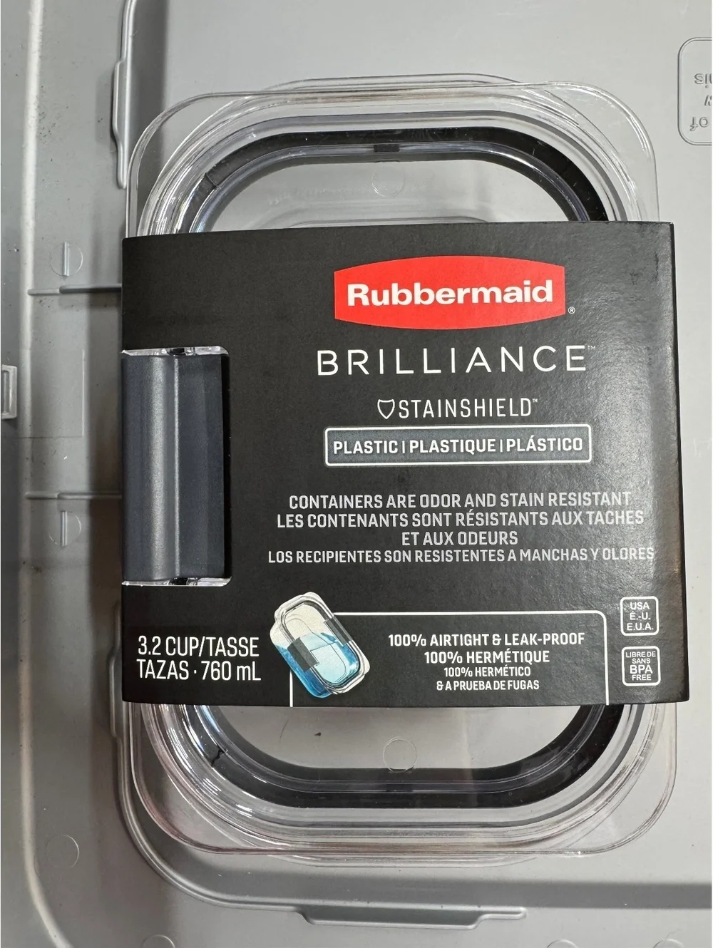 Rubbermaid Brilliance 3.2 Cup Airtight Leak-Proof Plastic Food Storage Container